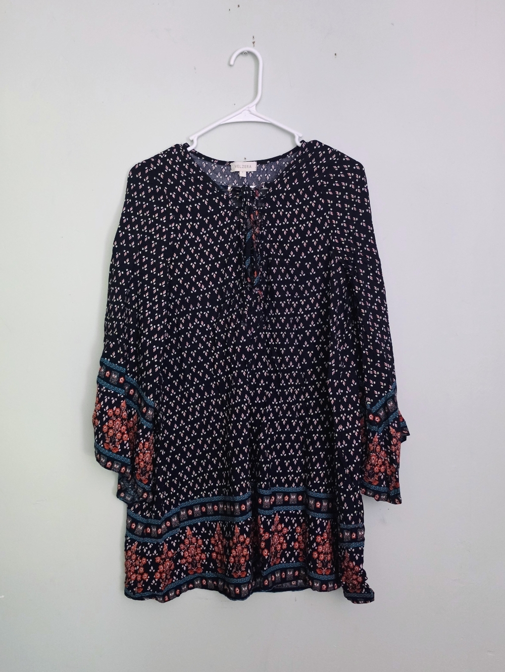 Velzera Boho Navy Floral Long Sleeve Tunic/Dress